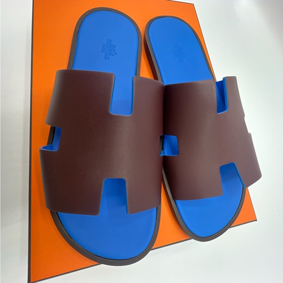 NWB HERMES IZMIR SANDALS In   Bordeaux / Bleu Santorin Size 43 - Picture 12 of 14